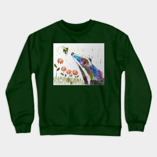 Colourful Badger and a Bee among Flowers Crewneck Sweatshirt